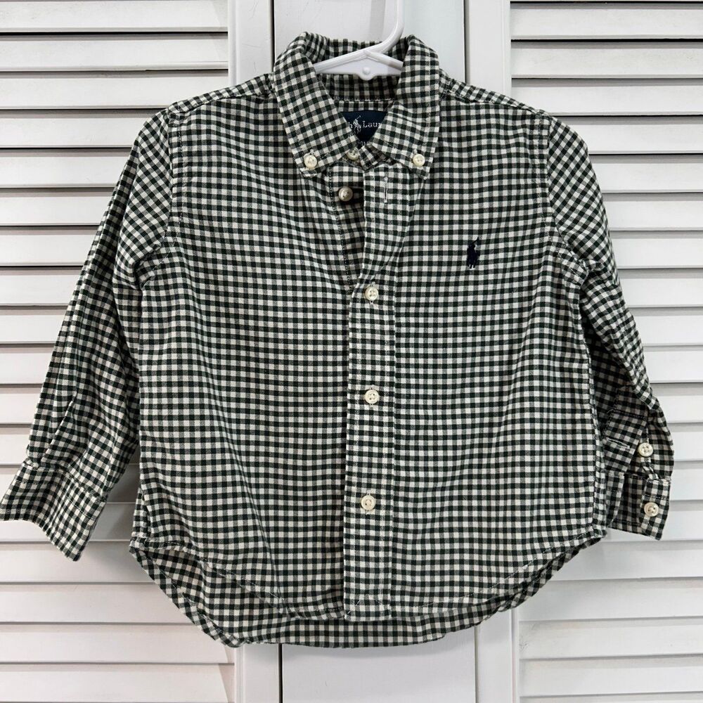Ralph Lauren size 24M green gingham long sleeve button up